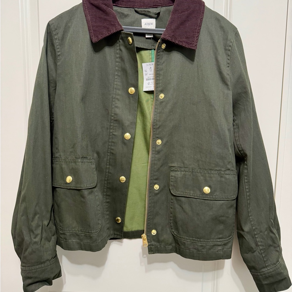 J. Crew Olive Green Barn Jacket with Brown/Burgundy Corduroy Collar
